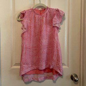 Brooke Wright crewneck pale pink blouse with butterfly cap sleeves NWT